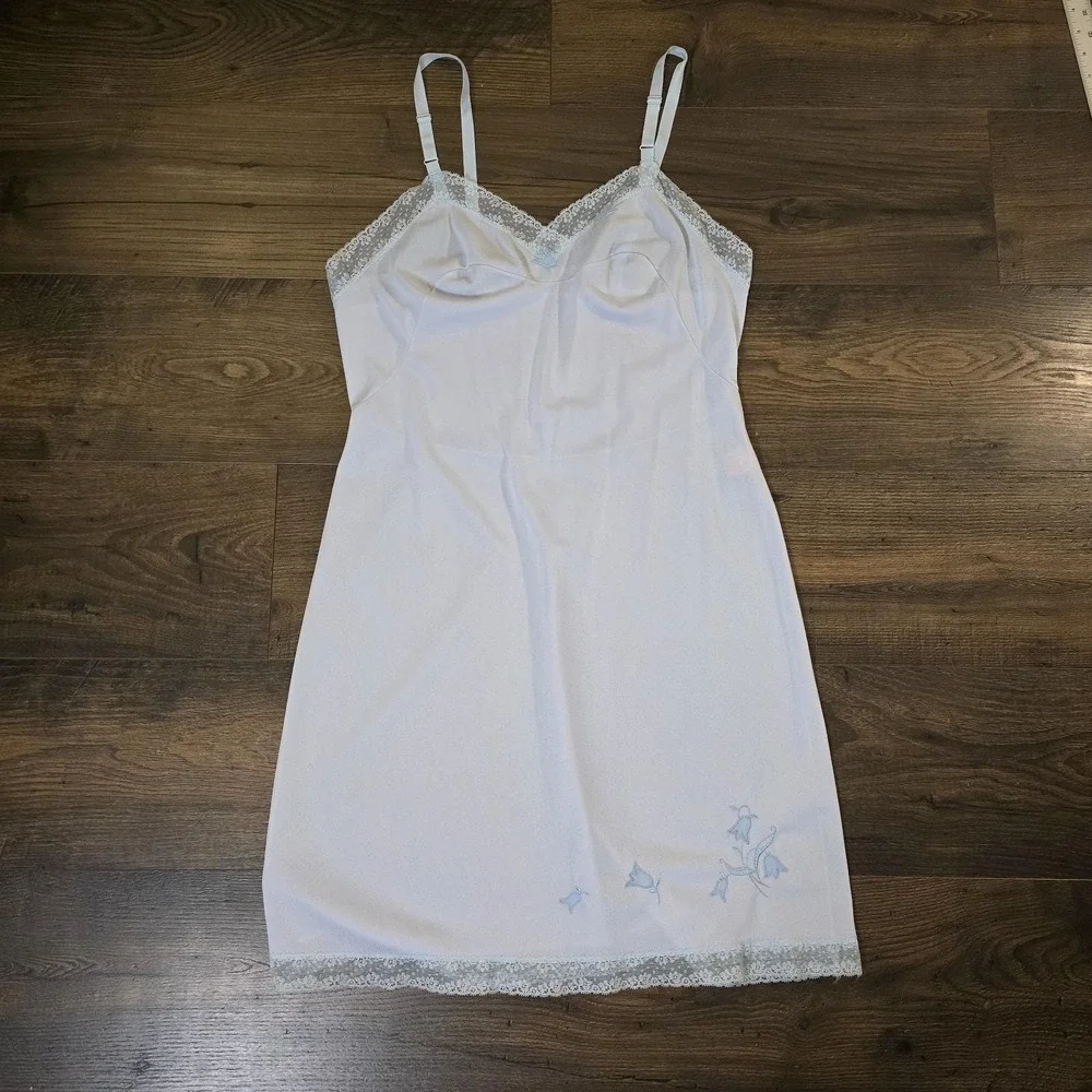Vintage Sears Nightgown Size 38 Sheer Baby Blue‎ Tricot Chiffon Lace 50s 60s
